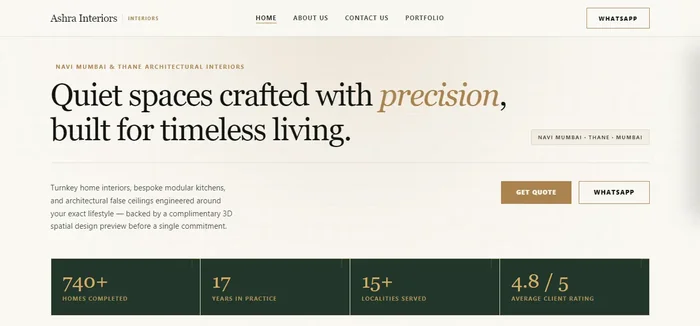 Ashra Interior website designed by Clickin
