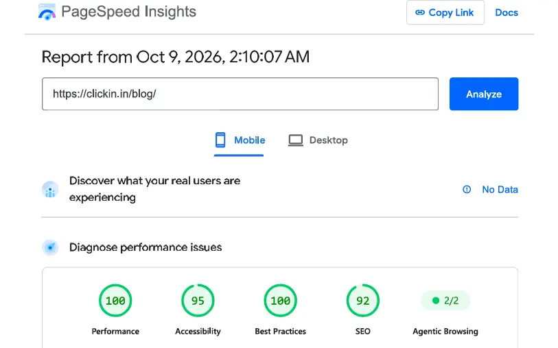 Blog Mobile PageSpeed after PHP migration