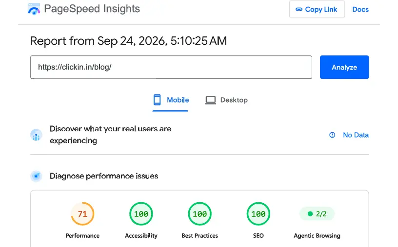 Blog Mobile PageSpeed before migration