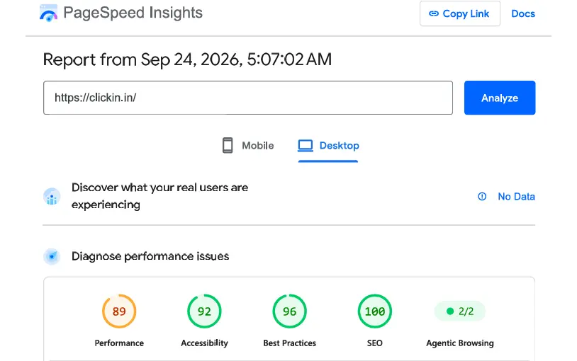 Homepage Desktop PageSpeed before migration