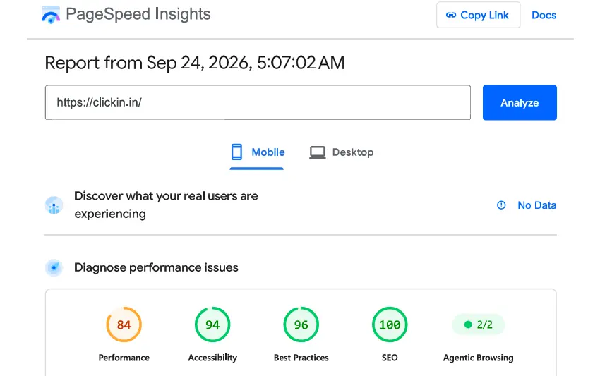 Homepage Mobile PageSpeed before migration