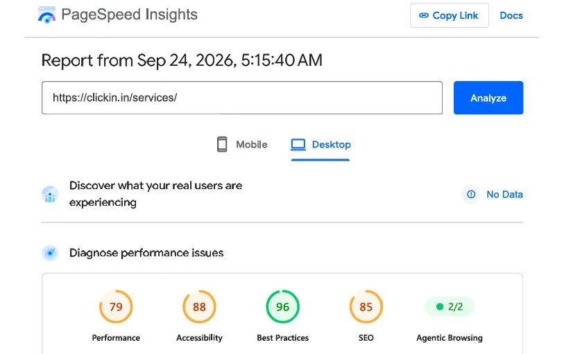 Services Desktop PageSpeed before migration