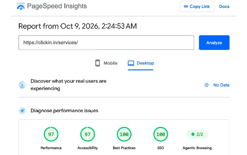 Services Desktop PageSpeed after PHP migration