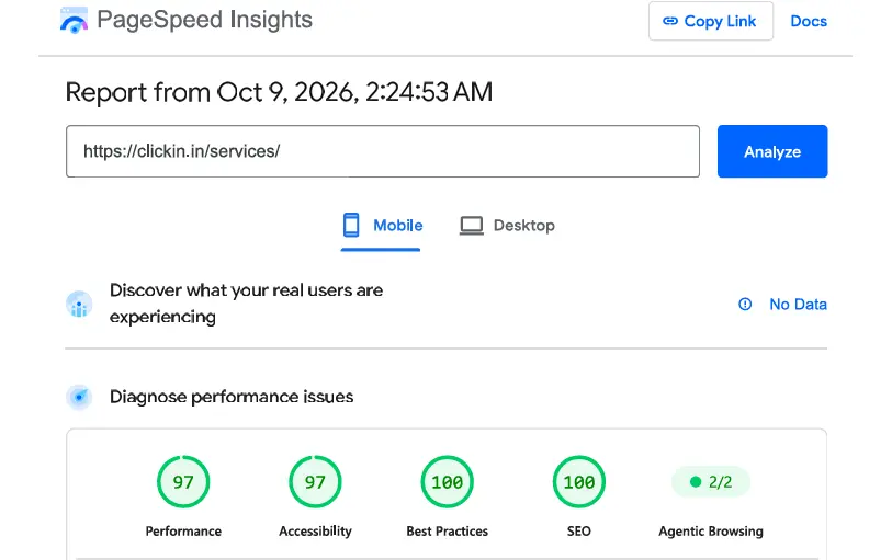 Services Mobile PageSpeed after PHP migration