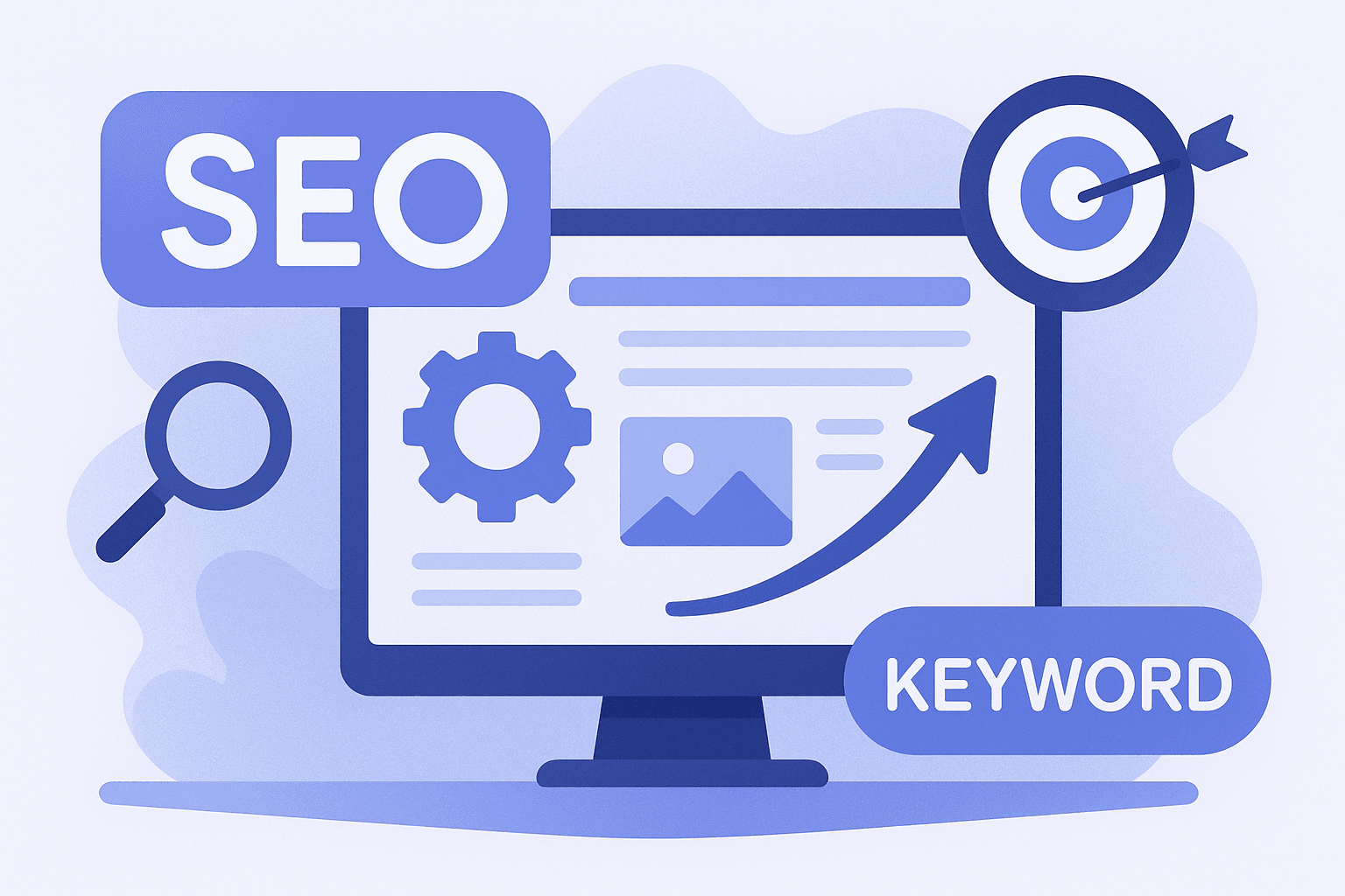 Illustration of SEO performance report with graphs and analytics dashboard for 2025 strategy
