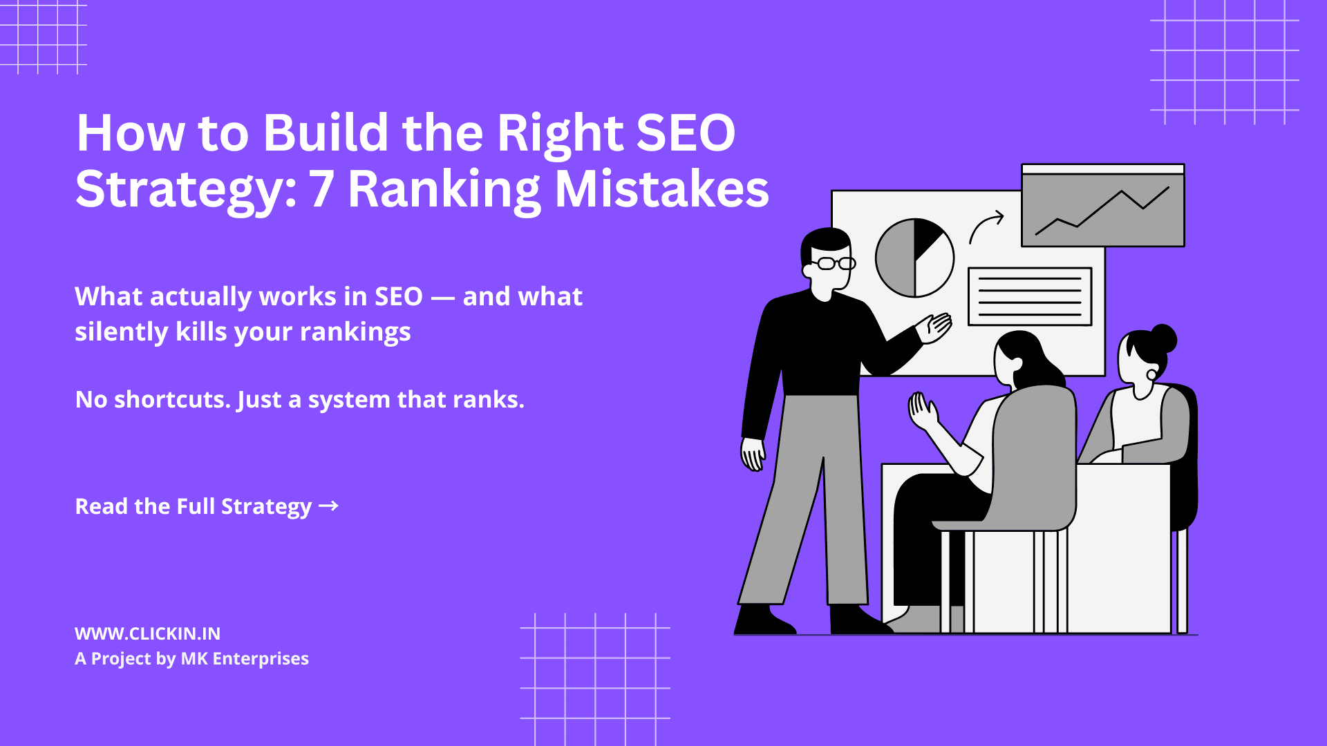 How to build the right SEO strategy banner showing 7 ranking mistakes and a structured SEO system that improves rankings