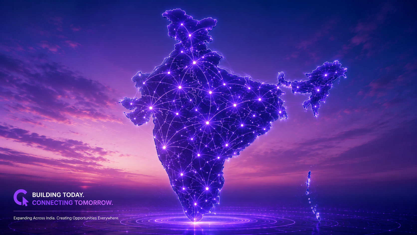 Web Design India futuristic India map connected through digital network representing nationwide business expansion